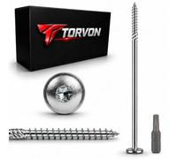 TORVON Tornillos de cabeza de plato premium 8 x 560 mm, TX40, tornillos de construcción ETA galvanizados, rosca completa, para madera maciza KVH BSH CLT, 50 unidades, incluye broca