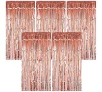 Torytoe Cortina de Oropel, 5 Pack Cortinas de Espumillón Rosa Dorado Metálica Foil Fringe Cortinas Flecos Cortina de Brillo para Decoración Pared Fiestas Cumpleaños Navidad Boda (1m x 2m)
