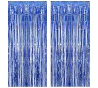 Torytoe Cortina metálica de 2 Piezas de Azul Brillante Cortinas de Oropel Metálicas, Cortina Lámina Franjas con Flecos, Cortina de Borla Decoracion Bodas, Telón de Fondo Fotos (1m x 2m)