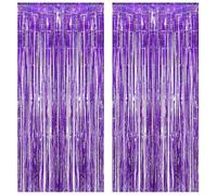 Torytoe Cortina metálica de 2 Piezas de Morado Brillante Cortinas de Oropel Metálicas, Cortina Lámina Franjas con Flecos, Cortina de Borla Decoracion Bodas, Telón de Fondo Fotos (1m x 2m)