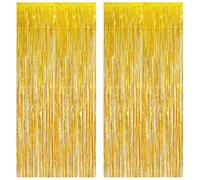 Torytoe Cortina metálica de 2 Piezas de Oro Brillante Cortinas de Oropel Metálicas, Cortina Lámina Franjas con Flecos, Cortina de Borla Decoracion Bodas, Telón de Fondo Fotos (1m x 2m)