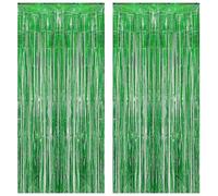 Torytoe Cortina metálica de 2 Piezas de Verde Brillante Cortinas de Oropel Metálicas, Cortina Lámina Franjas con Flecos, Cortina de Borla Decoracion Bodas, Telón de Fondo Fotos (1m x 2m)