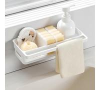 Torytoe Organizador para fregadero colgante sin taladrar, soporte para esponjas de plástico para fregadero con soporte para paños de cocina, blanco