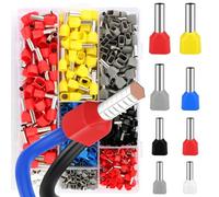 TOSAVGA 750 Piezas Juego de Terminales Eléctricos, 0.5-10mm² Doble Terminales Cables Eléctricos, Twin Terminales de Férula Gemela Conectores, Adecuados para Engarzar Bricolaje e Industrial