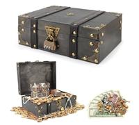 TOSAVGA Cofre del tesoro de madera vintage con cerradura, cofre del tesoro para niños, cofre del tesoro para cumpleaños infantiles, 24 x 16 x 10 cm, cofre del tesoro para almacenamiento decoración