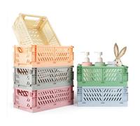 TOSAVGA Caja Plegable Plastico, 6 Piezas Cajas de Almacenamiento, 25 x 16 x 10 - Cajas Almacenaje Plastico Portátil, para Oficina, Cocina, Baño - 6 Color