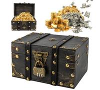 TOSAVGA Cofre del tesoro de madera vintage con cerradura, cofre del tesoro para niños, cofre del tesoro para cumpleaños infantiles, 18 x 11 x 10 cm, cofre del tesoro para almacenamiento decoración