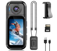 TOSBARRFT Mini grabadora de video corporal, tarjeta de 32 GB, cámara de vlogging de lente abatible de 1080P 180°, batería de 150 minutos, cámara de seguridad personal con clip magnético para policía