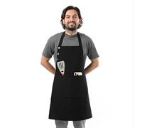 TOSHE Delantal de cocina de algodón resistente a las gotas de agua con delantales ajustables para mujer con bolsillos, 10 opciones de color, delantal negro para cocinar (negro)