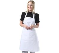 TOSHE Delantal de cocina de algodón resistente a las gotas de agua con delantales ajustables para mujer con bolsillos, 10 opciones de color, delantal blanco para cocinar (blanco)