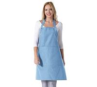 TOSHE Delantal de cocina de algodón resistente a las gotas de agua con delantales ajustables para mujer con bolsillos, 10 opciones de color, delantal de cocina, azul claro (azul claro)