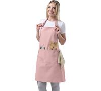 TOSHE Delantal de cocina de algodón resistente a las gotas de agua con delantales ajustables para mujer con bolsillos, 10 opciones de color, delantal rosa en polvo de cocina (rosa polvo)