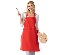 TOSHE Delantal de cocina resistente a las gotas de agua de algodón con delantales ajustables para mujer con bolsillos, 10 opciones de color, delantal rojo para cocinar (rojo)