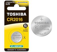Toshiba Pila CR2016 Botón, batería de Litio 3V, Ultra Larga duración, 10 años de conservación, sin Mercurio, Ideal para mandos a Distancia, Airtag, calculadoras, Llaves de Coche, 40700104