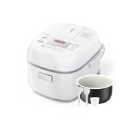 Toshiba Small Rice Cooker 3 Cup Uncooked - LCD Display with 8 Cooking Functions, Fuzzy Logic Technology, 24-Hr Delay Timer and Auto Keep Warm, Non-Stick Inner Pot, White