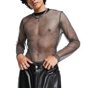 TOSHIKII Camisas de Malla Transparente de Pesca Manija Larga para Hombres Mira a través de la Camiseta para Hombres Camiseta M-3xl