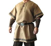 TOSHIKII Disfraz de túnica renacentista vikinga para Hombres, Camisa vikinga de Halloween de Guerreros Masculinos, túnica Medieval Vintage sin cinturón