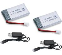 Tosiicop Batería Lipo de 3,7 V, paquete de 2 baterías recargables de 650 mAh para drones cuadricópteros SYMA X5 Serial UVA XH2.54, conector con 2 cargadores SYMA X5C X5SW X5SC WLtoys V252 XT Flyer