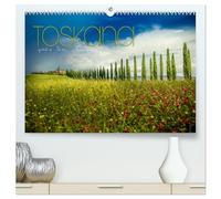 Toskana - spür den Sommer (hochwertiger Premium Wandkalender 2026 DIN A2 quer), Kunstdruck in Hochglanz: Toskana, hier finden Sie ein einmaliges Ambiente und Häuser mit schönen Bäumen in Fotokunst