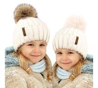 TOSKATOK® Gorro Bobble Beanie de Invierno para niñas con Pompon de Piel sintética Intercambiable Desmontable