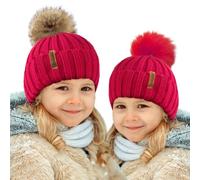TOSKATOK® Gorro Bobble Beanie de Invierno para niñas con Pompon de Piel sintética Intercambiable Desmontable