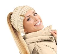 TOSKATOK® Gorro de invierno para mujer, diseño de cola de caballo y moño desordenado, natural, Talla única