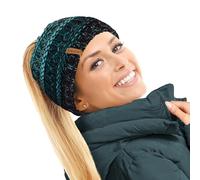 TOSKATOK Gorro térmico con forro polar para mujer, Azul marino/verde azulado/turco, Talla única