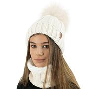 TOSKATOK® Gorro y Bufanda para Mujer de Invierno con Gorro y Forro Polar cálido con Forro Polar cálido y pompón Grande de Piel sintética - Disponible Solo o en Conjunto