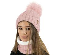 TOSKATOK Gorro y Bufanda para Mujer de Invierno con Gorro y Forro Polar cálido con Forro Polar cálido y pompón Grande de Piel sintética - Disponible Solo o en Conjunto