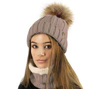 TOSKATOK Gorro y Bufanda para Mujer de Invierno con Gorro y Forro Polar cálido con Forro Polar cálido y pompón Grande de Piel sintética - Disponible Solo o en Conjunto