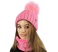 TOSKATOK Gorro y Bufanda para Mujer de Invierno con Gorro y Forro Polar cálido con Forro Polar cálido y pompón Grande de Piel sintética - Disponible Solo o en Conjunto