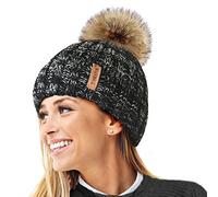 TOSKATOK® Invierno de Las Mujeres Costilla Punto Hat/Beanie con Desmontable de Piel Falsa Chunky Pom Pom Bobble