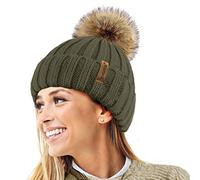TOSKATOK® Invierno de Las Mujeres Costilla Punto Hat/Beanie con Desmontable de Piel Falsa Chunky Pom Pom Bobble