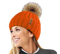 TOSKATOK® Invierno de Las Mujeres Costilla Punto Hat/Beanie con Desmontable de Piel Falsa Chunky Pom Pom Bobble