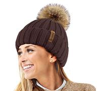 TOSKATOK® Invierno de Las Mujeres Costilla Punto Hat/Beanie con Desmontable de Piel Falsa Chunky Pom Pom Bobble