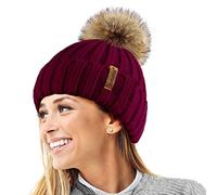 TOSKATOK® Invierno de Las Mujeres Costilla Punto Hat/Beanie con Desmontable de Piel Falsa Chunky Pom Pom Bobble-Burg