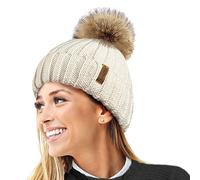 TOSKATOK® Invierno de Las Mujeres Costilla Punto Hat/Beanie con Desmontable de Piel Falsa Chunky Pom Pom Bobble