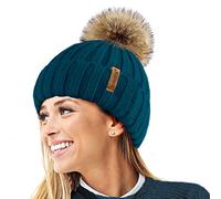 TOSKATOK® Invierno de Las Mujeres Costilla Punto Hat/Beanie con Desmontable de Piel Falsa Chunky Pom Pom Bobble