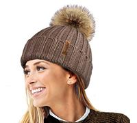 TOSKATOK® Invierno de Las Mujeres Costilla Punto Hat/Beanie con Desmontable de Piel Falsa Chunky Pom Pom Bobble