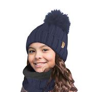 TOSKATOK Niños Niñas Invierno Rib Seed Stitch Térmico Cálido Acogedor Forro Polar Calentador De Cuello Snood Bufanda Con Conjunto De Gorro