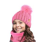 TOSKATOK Niños Niñas Invierno Rib Seed Stitch Térmico Cálido Acogedor Forro Polar Calentador De Cuello Snood Bufanda Con Conjunto De Gorro