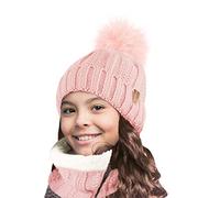 TOSKATOK Niños Niñas Invierno Rib Seed Stitch Térmico Cálido Acogedor Forro Polar Calentador De Cuello Snood Bufanda Con Conjunto De Gorro