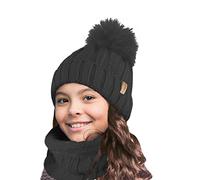 TOSKATOK Niños Niñas Invierno Rib Seed Stitch Térmico Cálido Acogedor Forro Polar Calentador De Cuello Snood Bufanda Con Conjunto De Gorro