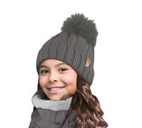 TOSKATOK Niños Niñas Invierno Rib Seed Stitch Térmico Cálido Acogedor Forro Polar Calentador De Cuello Snood Bufanda Con Conjunto De Gorro