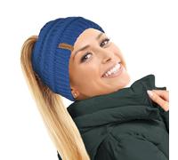 TOSKATOK® SEÑORAS Mujeres Liso Ponytail Messy Bun Ribbed Invierno Gorro Sombrero Gorro Pelo Banda