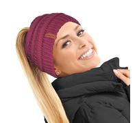 TOSKATOK® Sombrero de mujer de pelo liso y rizado de invierno con diseño de moño desordenado y banda para el cabello, Talla única