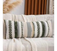 Tosleo Funda de almohada lumbar de 14 x 36 pulgadas de largo y cuerpo largo, funda de almohada decorativa de felpilla a rayas, funda de cojín con textura nuetral (1 pieza)