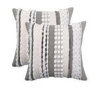 Tosleo Juego de 2 fundas de almohada bohemias de 18 x 18 pulgadas, fundas de almohada de felpilla a rayas blancas y grises con fundas de cojín cuadradas de felpa suave para sofá, cama, sala de estar,