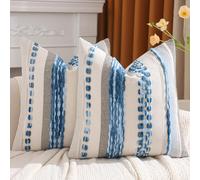 Tosleo Juego de 2 fundas de almohada bohemias de 18 x 18 pulgadas, fundas de almohada decorativas a rayas, fundas de almohada de felpilla, funda de cojín de estilo bohemio, nuetral, texturizada