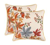 Tosleo Juego de 2 fundas de almohada bordadas de 16 x 16 pulgadas, diseño vintage de pájaros con hojas de arce, fundas de almohada decorativas, cuadradas, florales para decoración de otoño y Acción de
